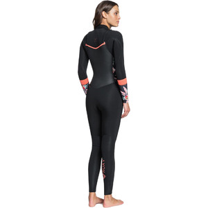 2021 Roxy Vrouwen Syncro 3/2mm Chest Zip Wetsuit Erjw103053 - Zwart / Helder Coral